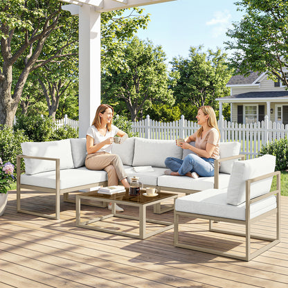 5 Seater Aluminium Garden Furniture Set, Garden Sofa Set with Thick Cushions for Patio and Balcony, Outdoor, White