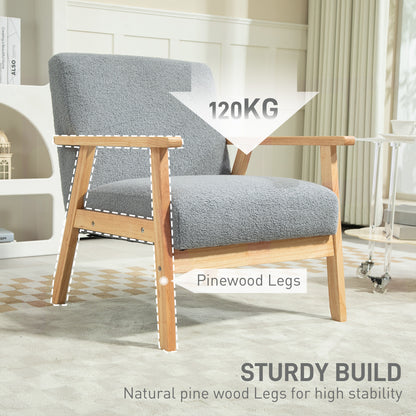 Modern Armchair, Sherpa Fleece Upholstered Accent Chair with Solid Wood Legs and Wide Seat