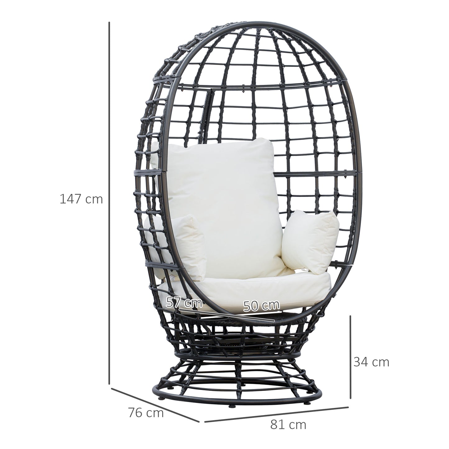 360° Swivel Egg Chair, Garden Rattan Swivel Chair with Thickened Cushion and Pillow, 150 KG Capacity for Indoor Outdoor