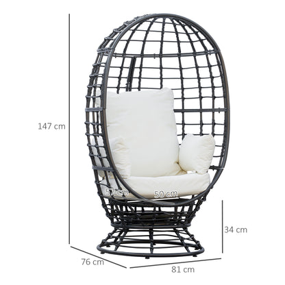 360° Swivel Egg Chair, Garden Rattan Swivel Chair with Thickened Cushion and Pillow, 150 KG Capacity for Indoor Outdoor