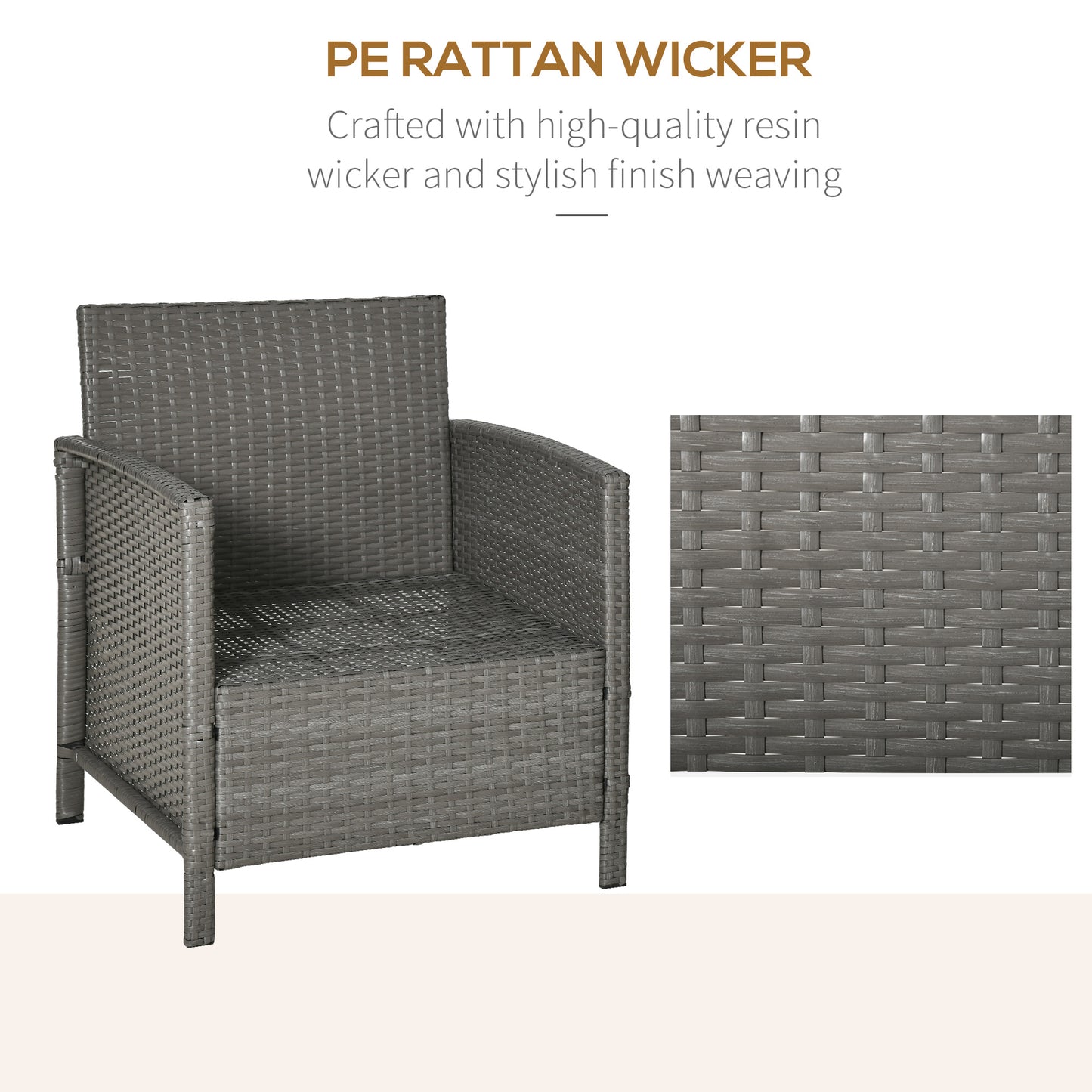 3 Pieces Rattan Bistro Set, Wicker Garden Furniture Set