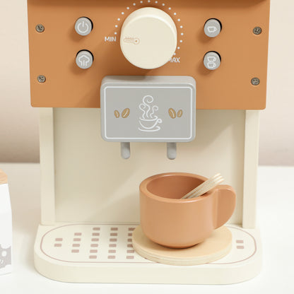 Kids Wooden Coffee Machine Toy, Pretend Play Kitchen Accessories Gift for Boys and Girls Ages 3+