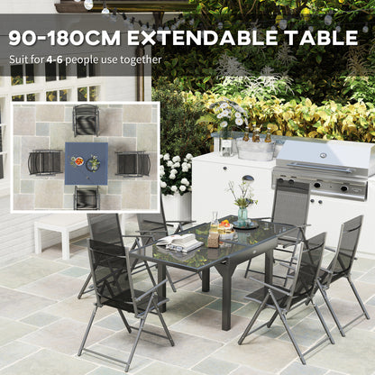 7 Piece Outdoor Dining Set with Extendable Table and 6 Folding Chairs for Patio, Balcony, Deck, Grey
