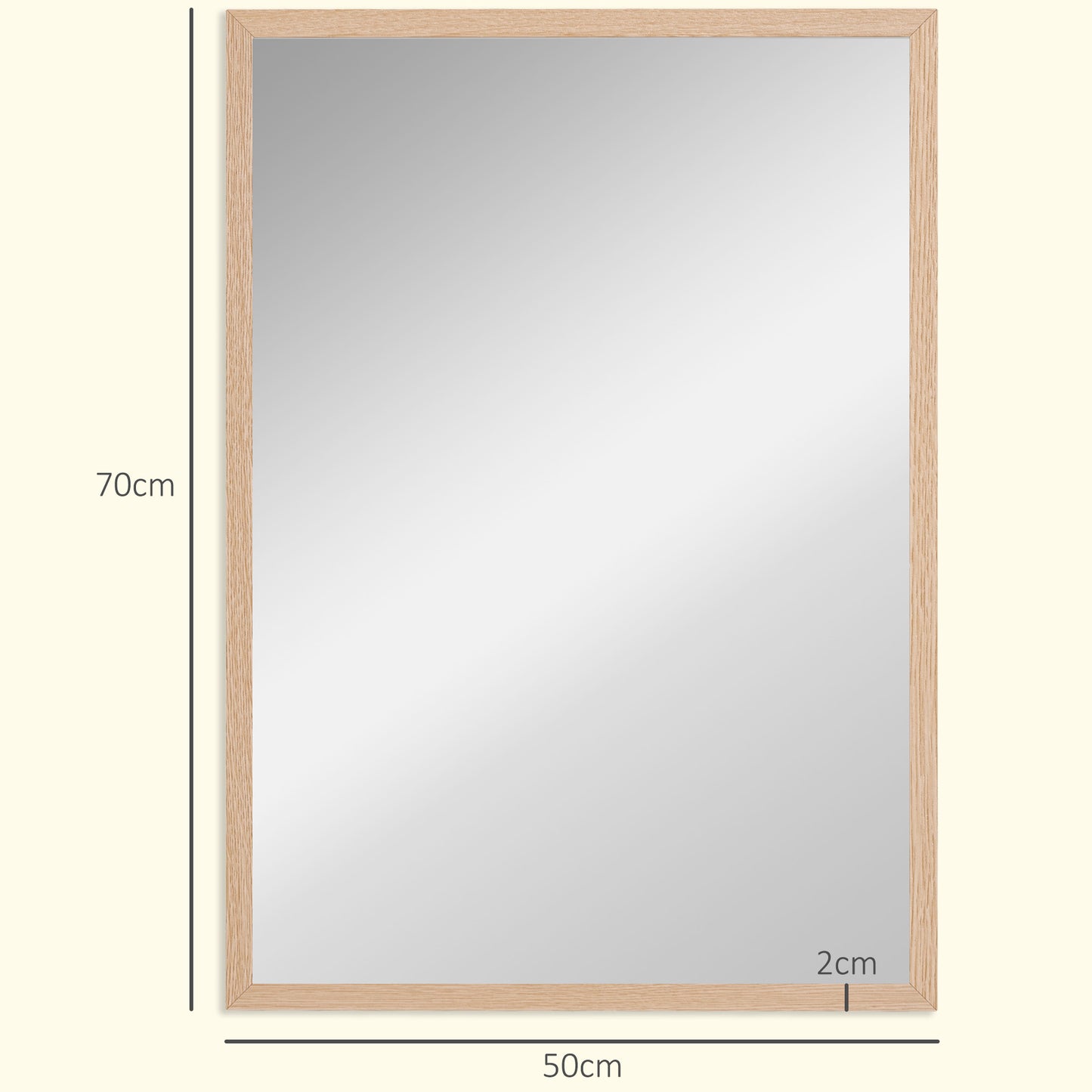 Wall Bathroom Mirror, 70 x 50 cm Wall-Mounted Mirror for Living Room, Bedroom, Hallway, Natural Wood
