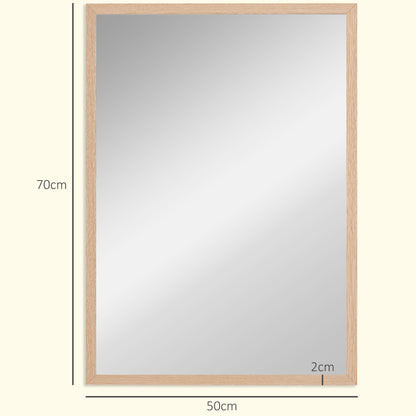 Wall Bathroom Mirror, 70 x 50 cm Wall-Mounted Mirror for Living Room, Bedroom, Hallway, Natural Wood