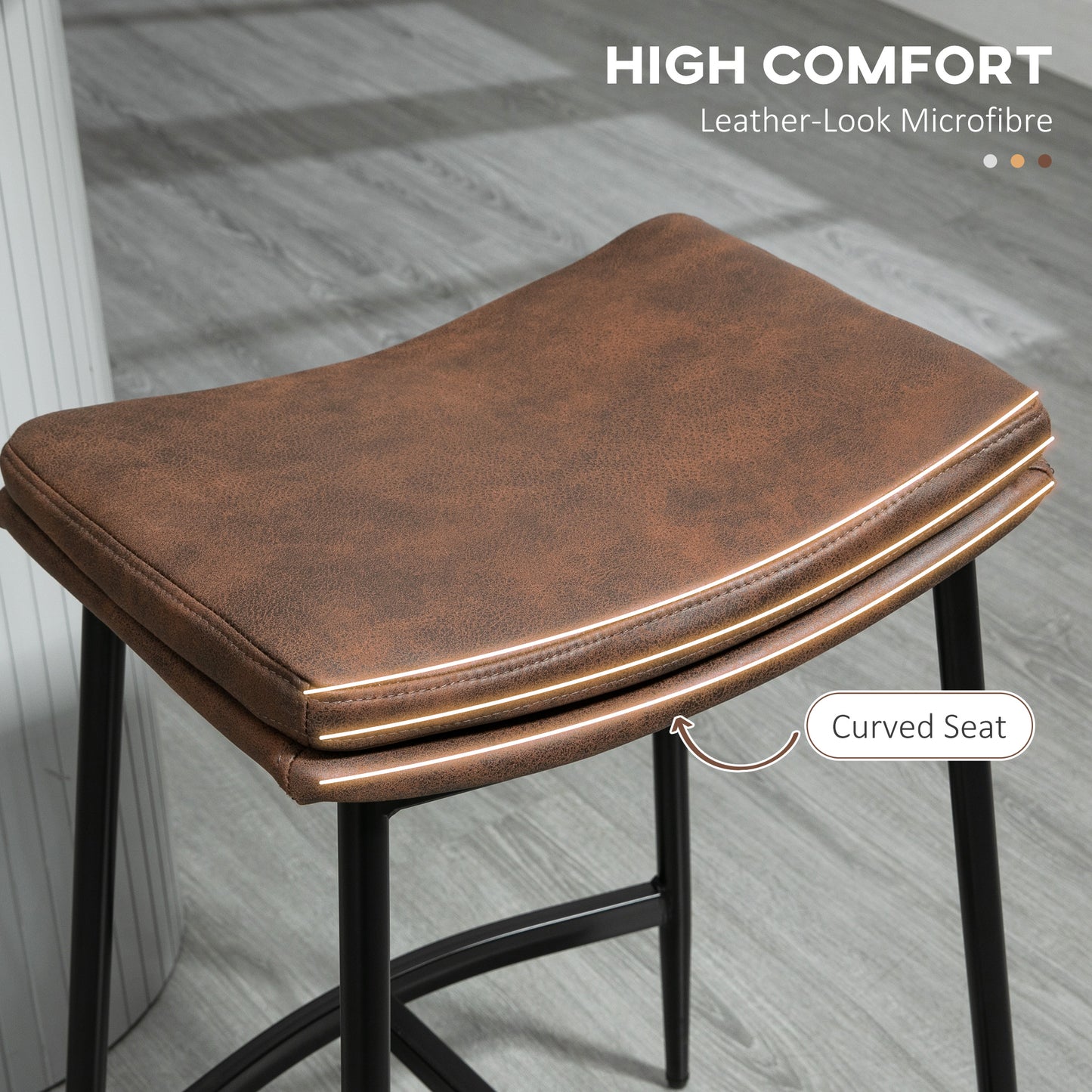 Breakfast Bar Stools Set of 2, Microfibre Upholstered Barstools