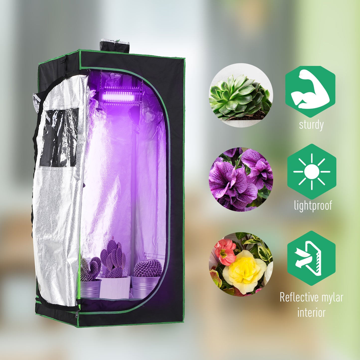 Grow Tent Reflective Mylar Hydroponic with Adjustable Vents and Floor Tray for Indoor Plant Growing
