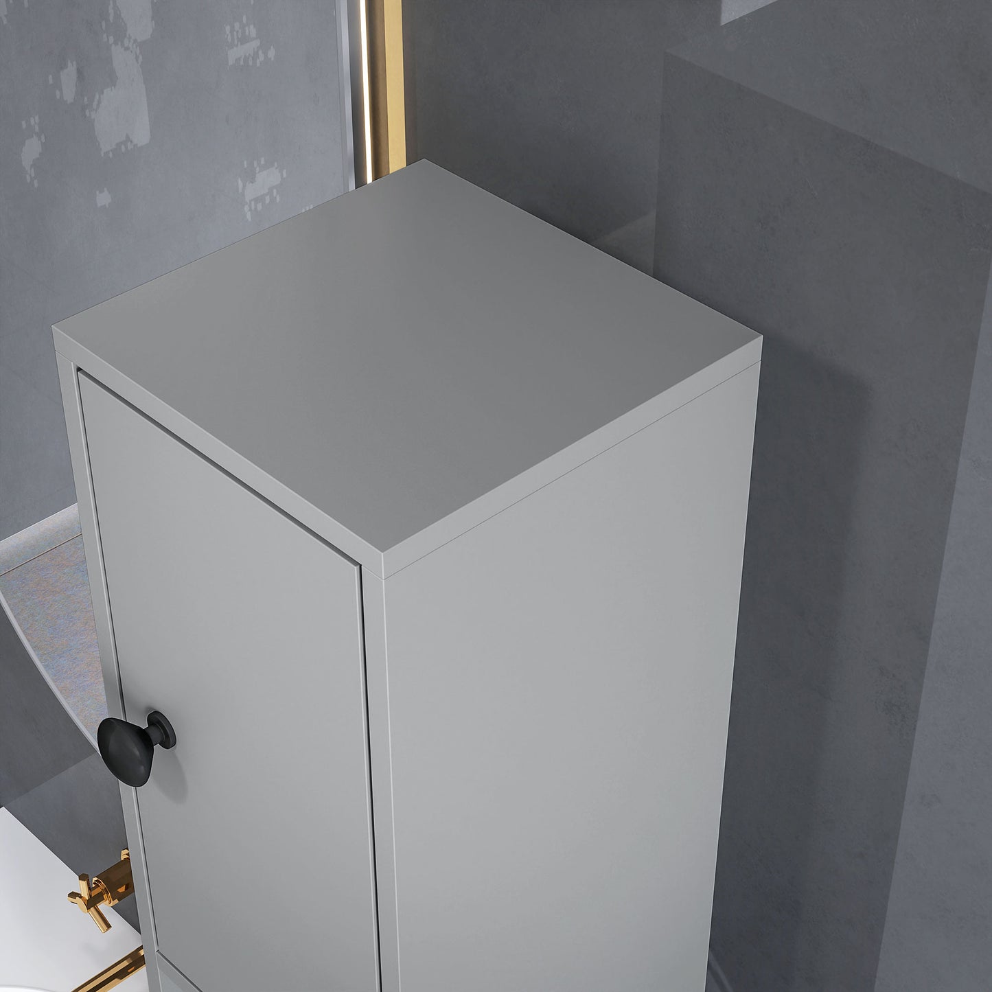 180cm Slim Bathroom Cabinet, with Drawer, Shelves and Cupboards - Grey