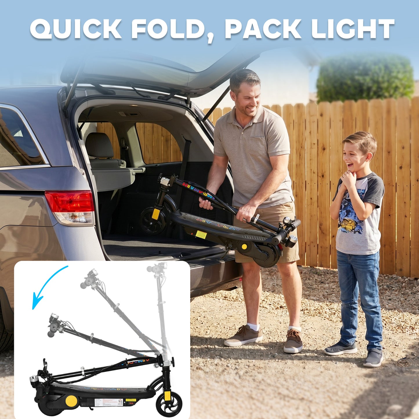 Foldable Electric Scooter, with LED Lights, for Ages 7-14 Years, Black