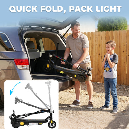 Foldable Electric Scooter, with LED Lights, for Ages 7-14 Years, Black