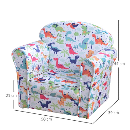 Children's Armchair Flannel Kids Sofa Tub Chair Cartoon Dinosaur Pattern Wooden Frame Bedroom Playroom Seater Multicolour