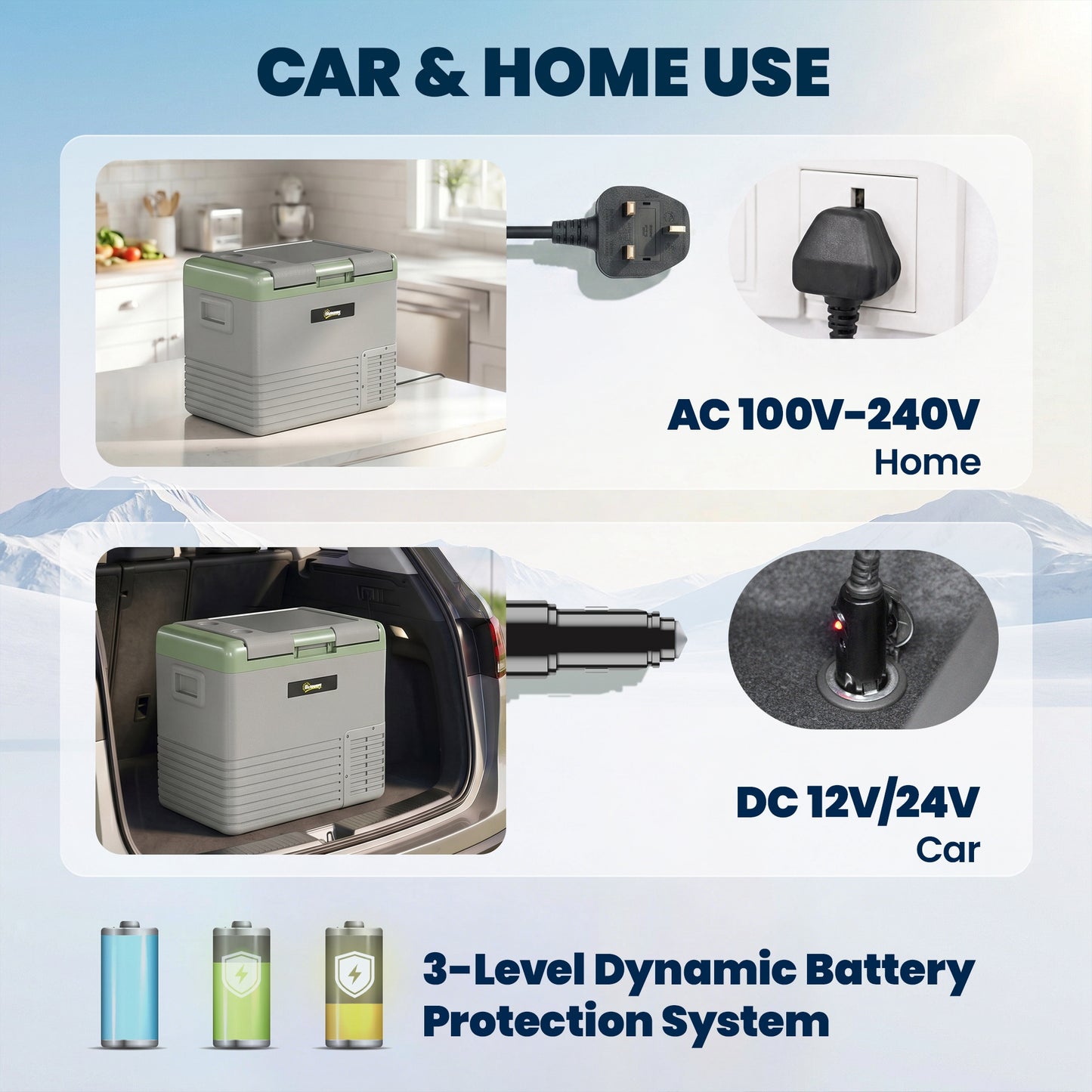 50L Portable Car Refrigerator - Light Green and Grey
