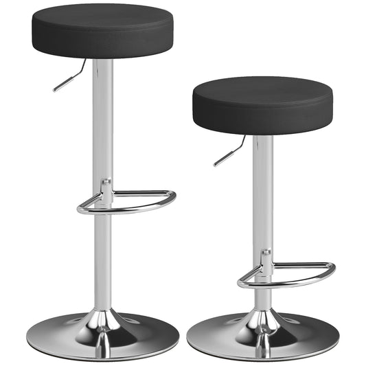 Bar Stools Set of 2, Modern PU Leather Swivel Barstools, Height Adjustable Breakfast Bar Chairs with Footrest, Black