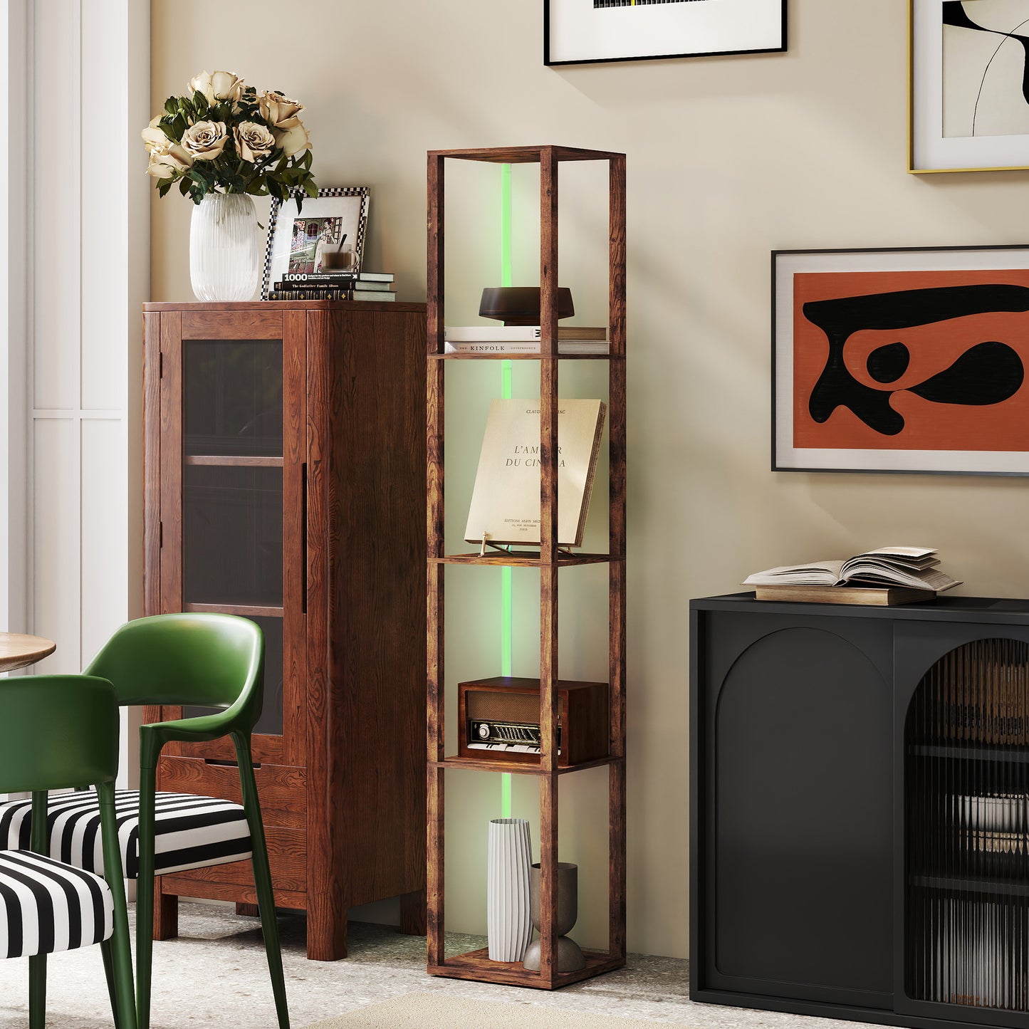 RGB LED Floor Lamp with Shelves, Modern Dimmable Standing Lamp with Remote Control