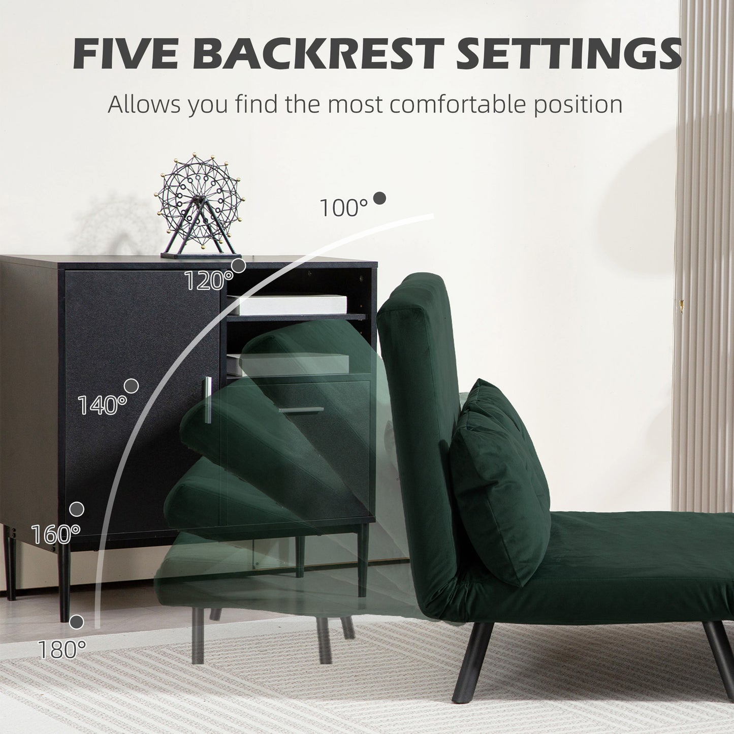 4-in-1 Velvet-Feel Double Sofa Bed, with Pillows - Green