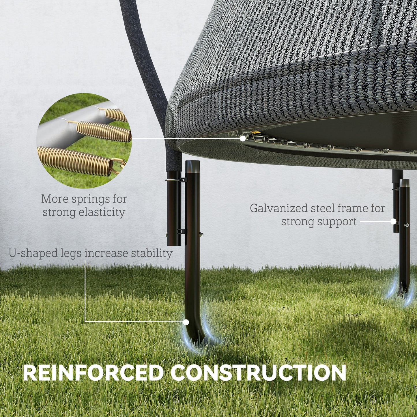8ft Outdoor Trampoline with Enclosure Net, Spring Cover, Black