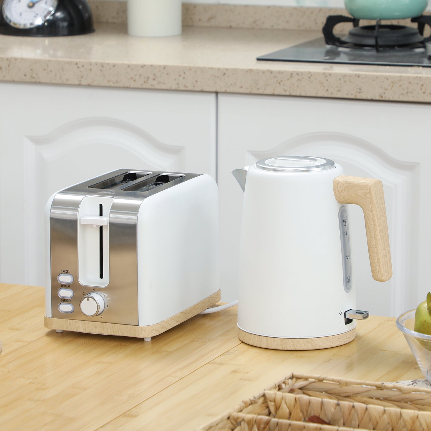 Stainless Steel Kettle and Toaster Set, 1.7L 3000W Fast Boil Kettle & 2 Slice Toaster Kitchen Set