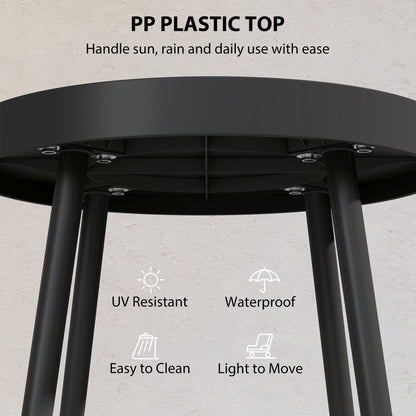 49.5 cm Round Garden Table, Small Outdoor Coffee Side Table with Plastic Tray-Style Top, Metal Legs, Black