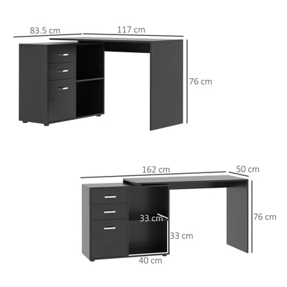 L Shaped Computer Desk, Reversible Home Office Desk with Drawers, File Cabinet and Storage Shelves, Study Table