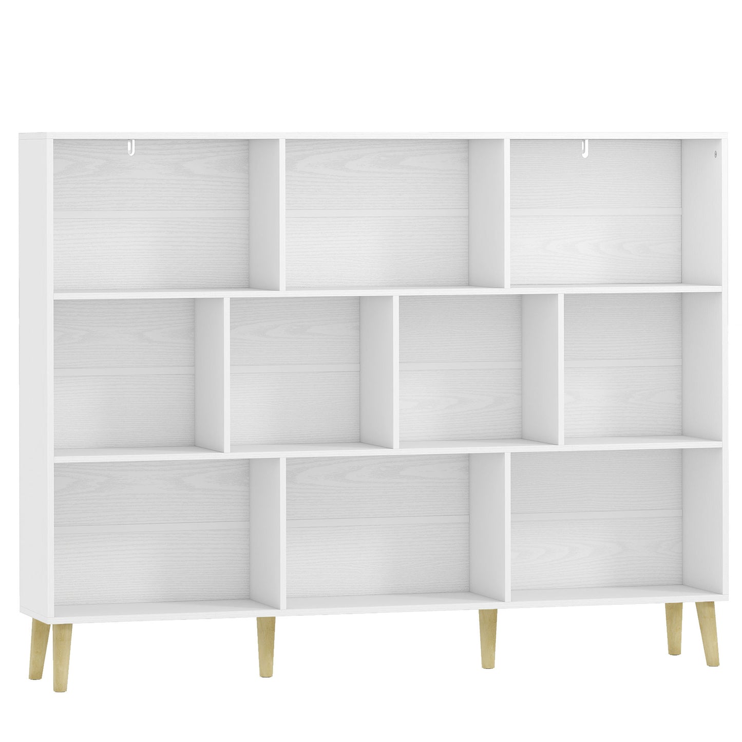 10-Cube Bookcase, 3-Tier Book Shelf with Solid Wood Legs, 140 cm Modern Bookshelf with Anti-Tip Kit for Bedroom, White