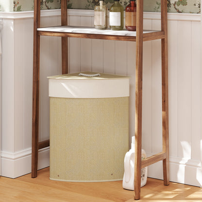 Bamboo Laundry Basket with Lid, 55L Corner Laundry Hamper with Removable Washable Liner Bag