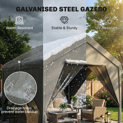 3 x 3 m Patio Gazebo with Netting & Curtains, Outdoor Canopy Shelter with Galvanised Steel Frame, Dark Grey