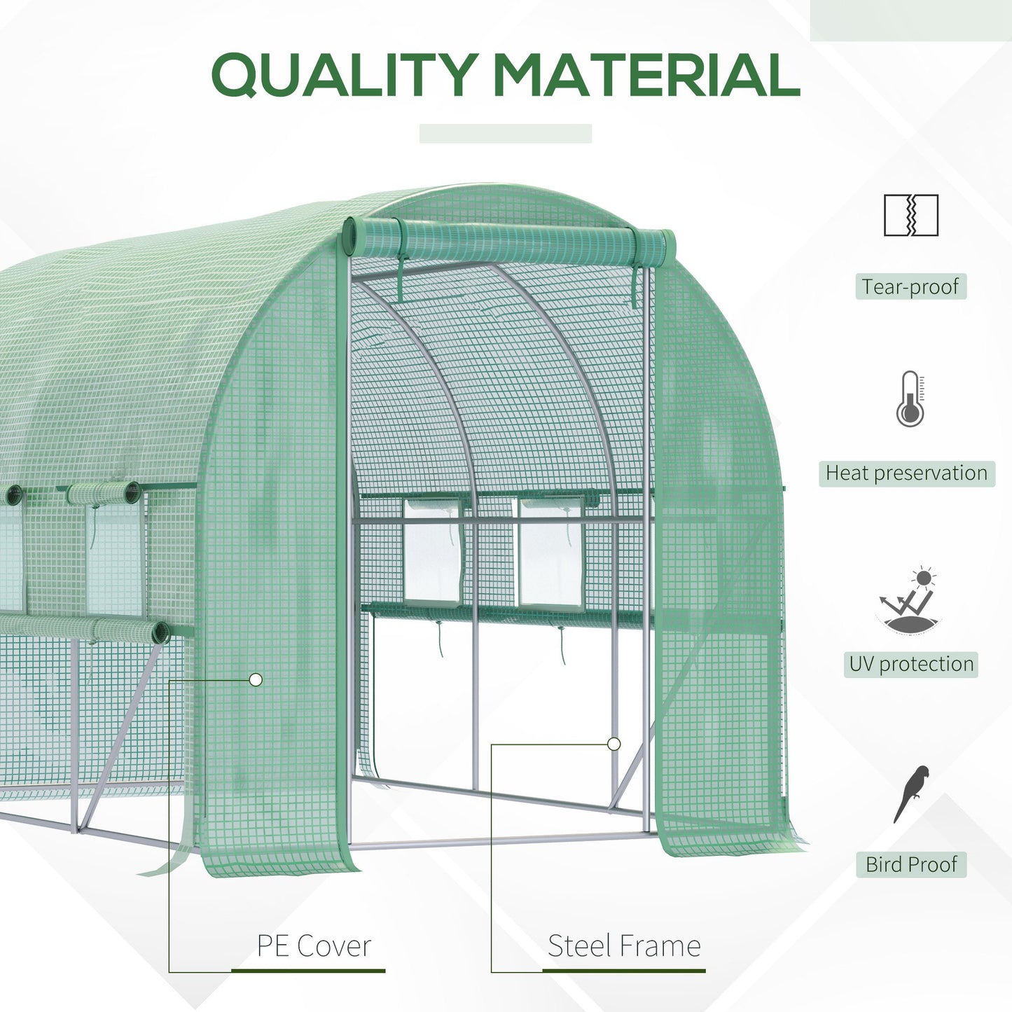 Walk-in Polytunnel Greenhouse Green House with Roll-up Sidewalls, UV-resistant PE Cover, 3 x 2 x 2m, Green
