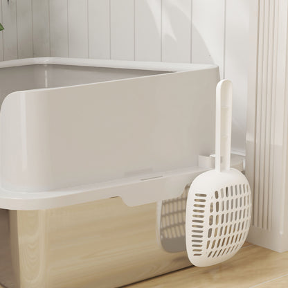 Stainless Steel Litter Box with Detachable Rim, Scoop, Easy Cleaning, Odour-Resistant, 60 x 40 x 28 cm