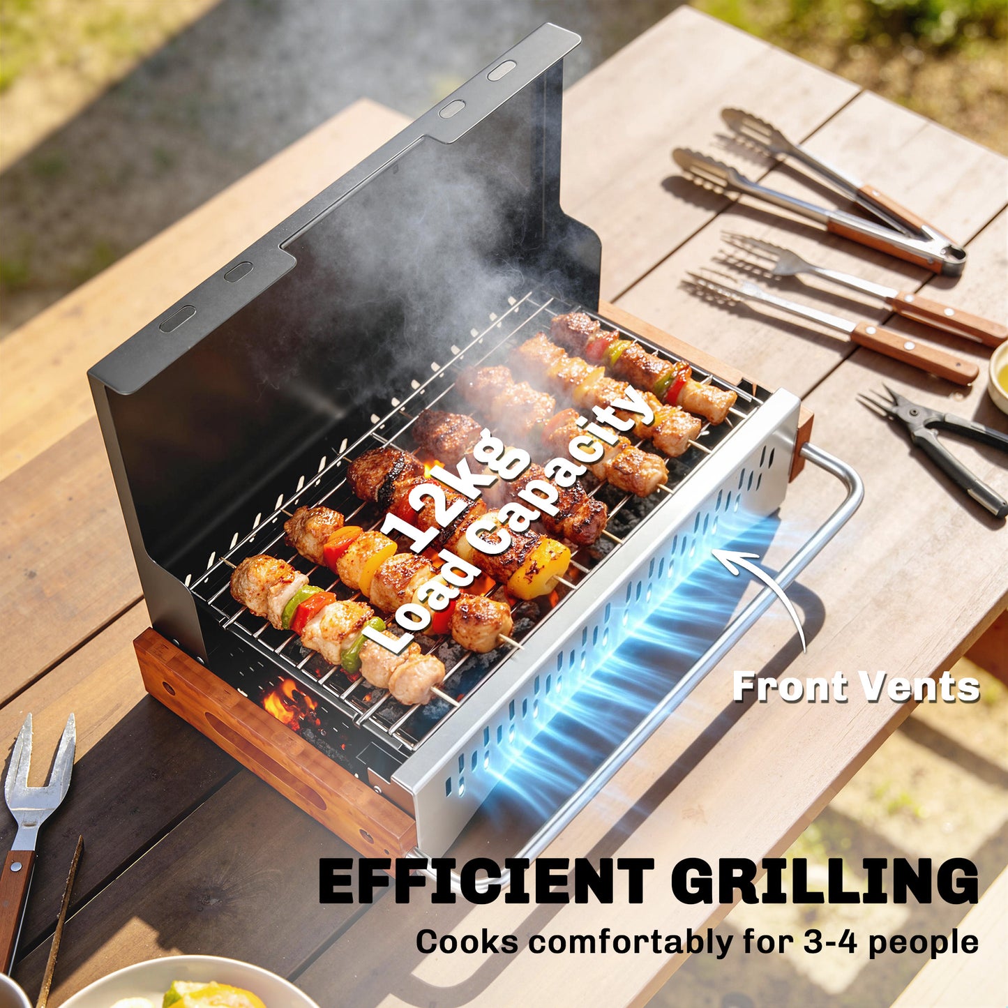 Portable BBQ Grill, Folding Charcoal Barbecue Grill with Removable Charcoal Basin for Camping Picnic Garden Party, Black