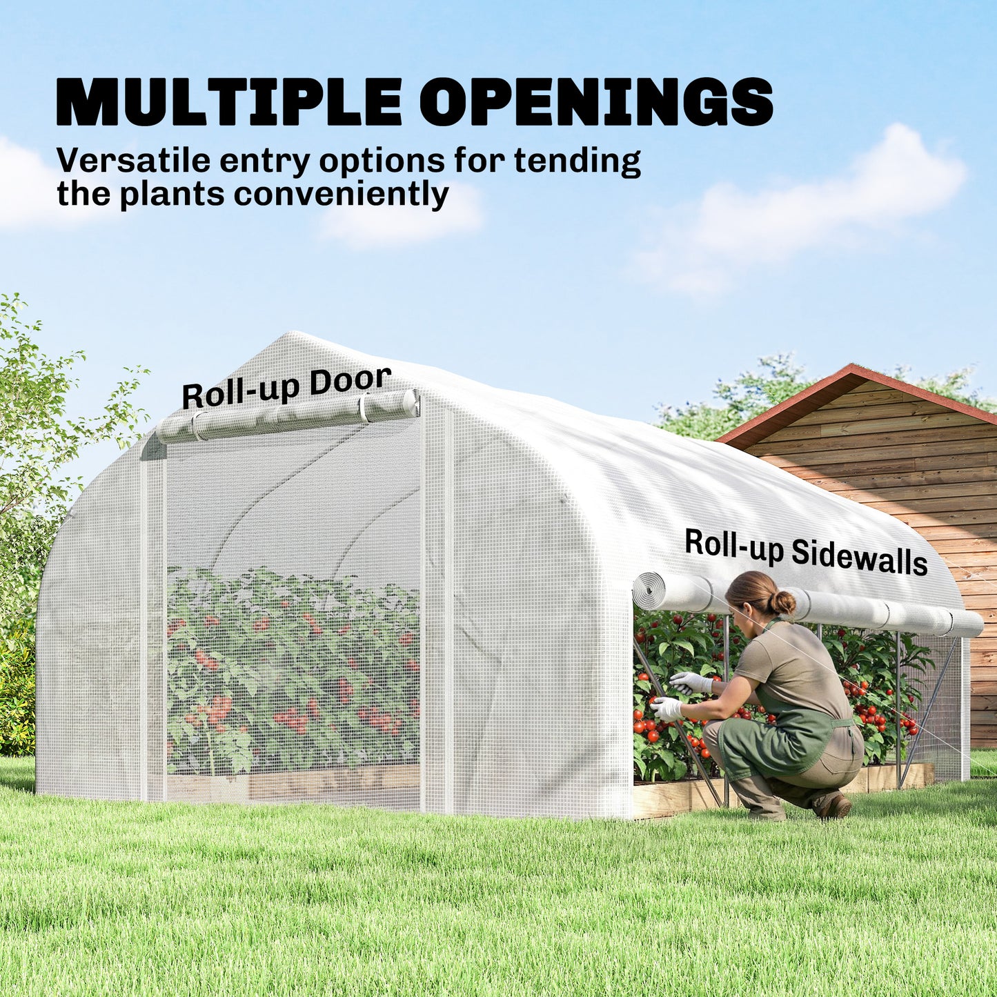 4 x 3(m) Walk-in Polytunnel Greenhouse, Zipped Roll Up Sidewalls, Mesh Door, 8 Mesh Windows, Tunnel Warm House Tent