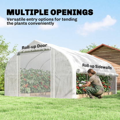 4 x 3(m) Walk-in Polytunnel Greenhouse, Zipped Roll Up Sidewalls, Mesh Door, 8 Mesh Windows, Tunnel Warm House Tent