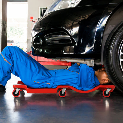 Mechanic Vehicle Creeper, Under-Car Rolling Crawler Board, with Headrest, Wheels, Red