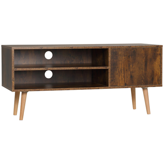 TV Stand Cabinet up to 55 Inches, TV Unit with Single Door and Open Shelves, Cable Holes for Living Room, Bedroom, Brown