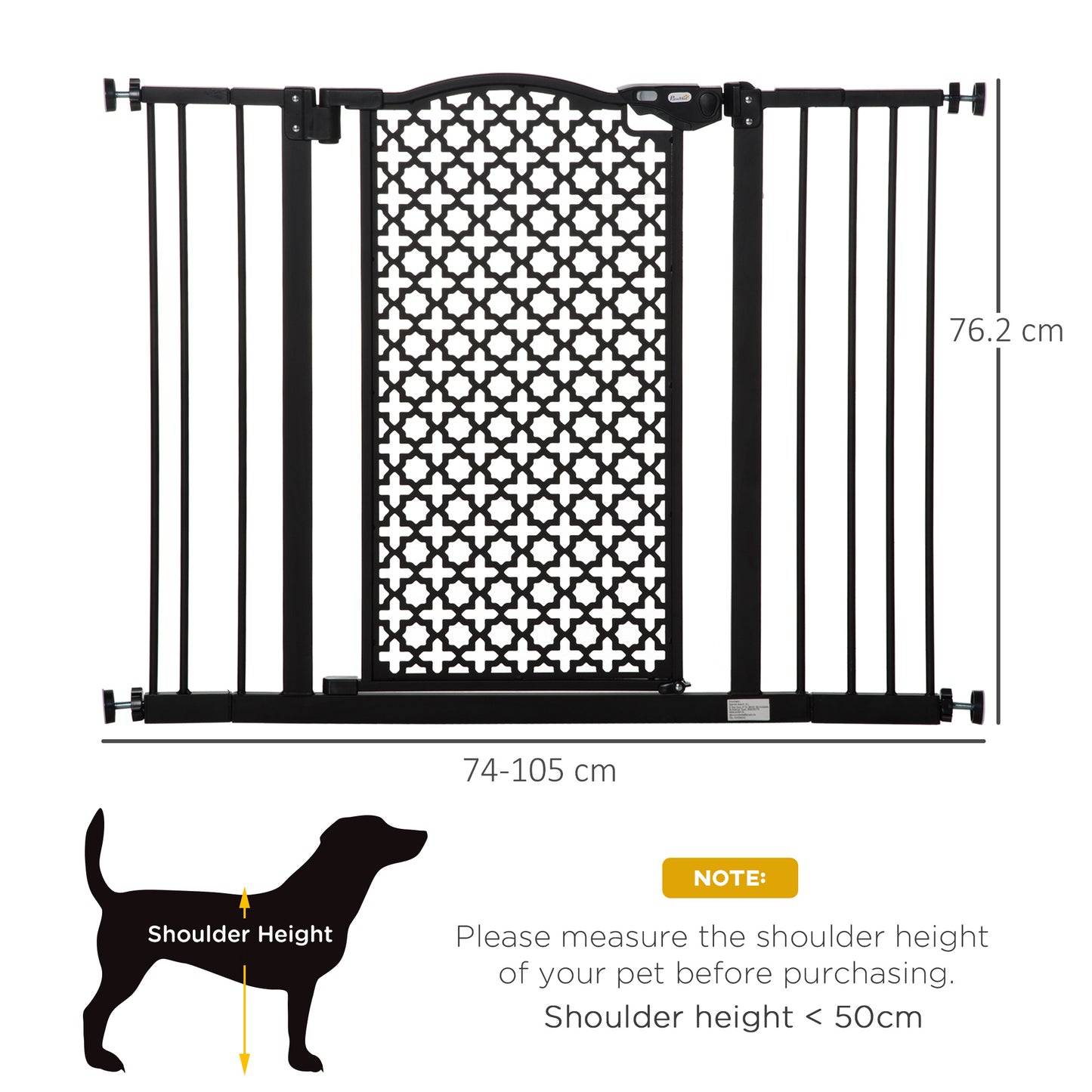 74-105cm Pet Safety Gate Stair Barrier, with Auto Close, Double Locking - Black