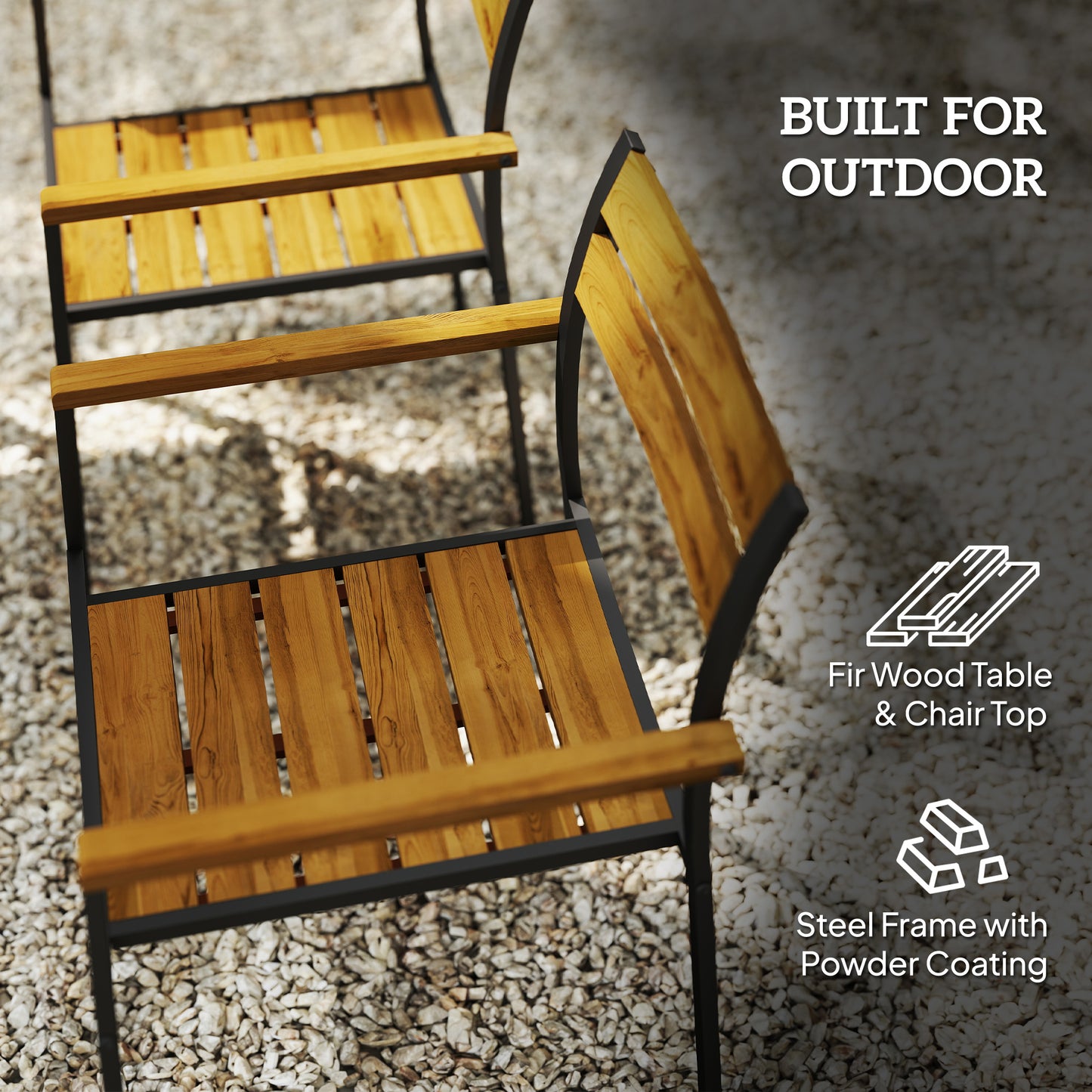 Seven-Piece Wood Panel Patio Dining Set with ⌀5 cm parasol hole - Brown/Black