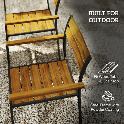 Seven-Piece Wood Panel Patio Dining Set with ⌀5 cm parasol hole - Brown/Black