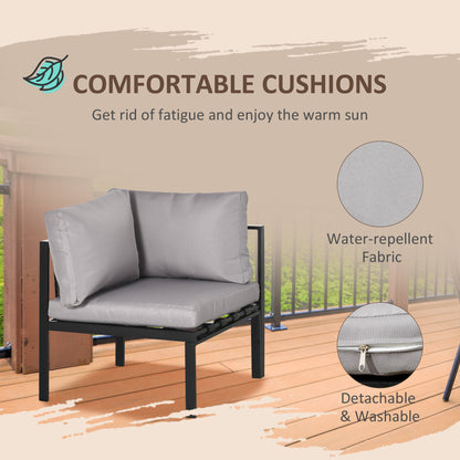 5 Seater Garden Corner Sofa Set, 4 Pieces Metal Garden Furniture Set with Loveseats, Glass Top Coffee Table
