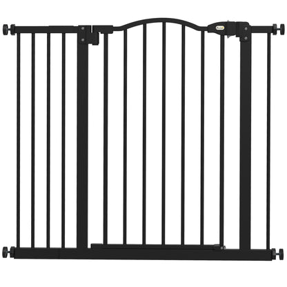 Metal 74-94cm Adjustable Pet Gate Safety Barrier w/ Auto-Close Door Black