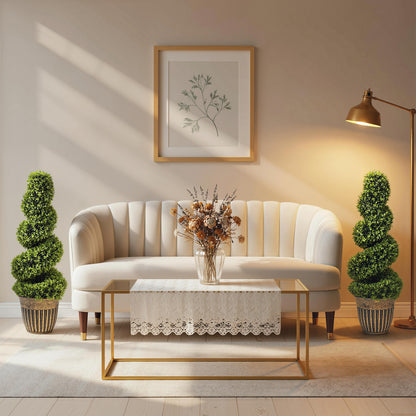 Set of 2 Artificial Plants, Topiary Spiral Boxwood Trees with Pot, for Home Indoor Outdoor Decor, 90cm