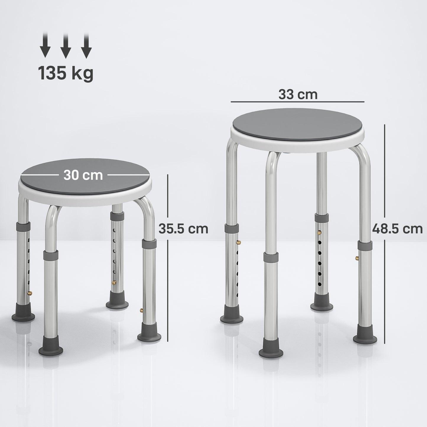 360° Swivel Shower Chair, Height Adjustable Aluminium Shower Stool with Non-Slip Feet for Disabled, Elderly, Grey