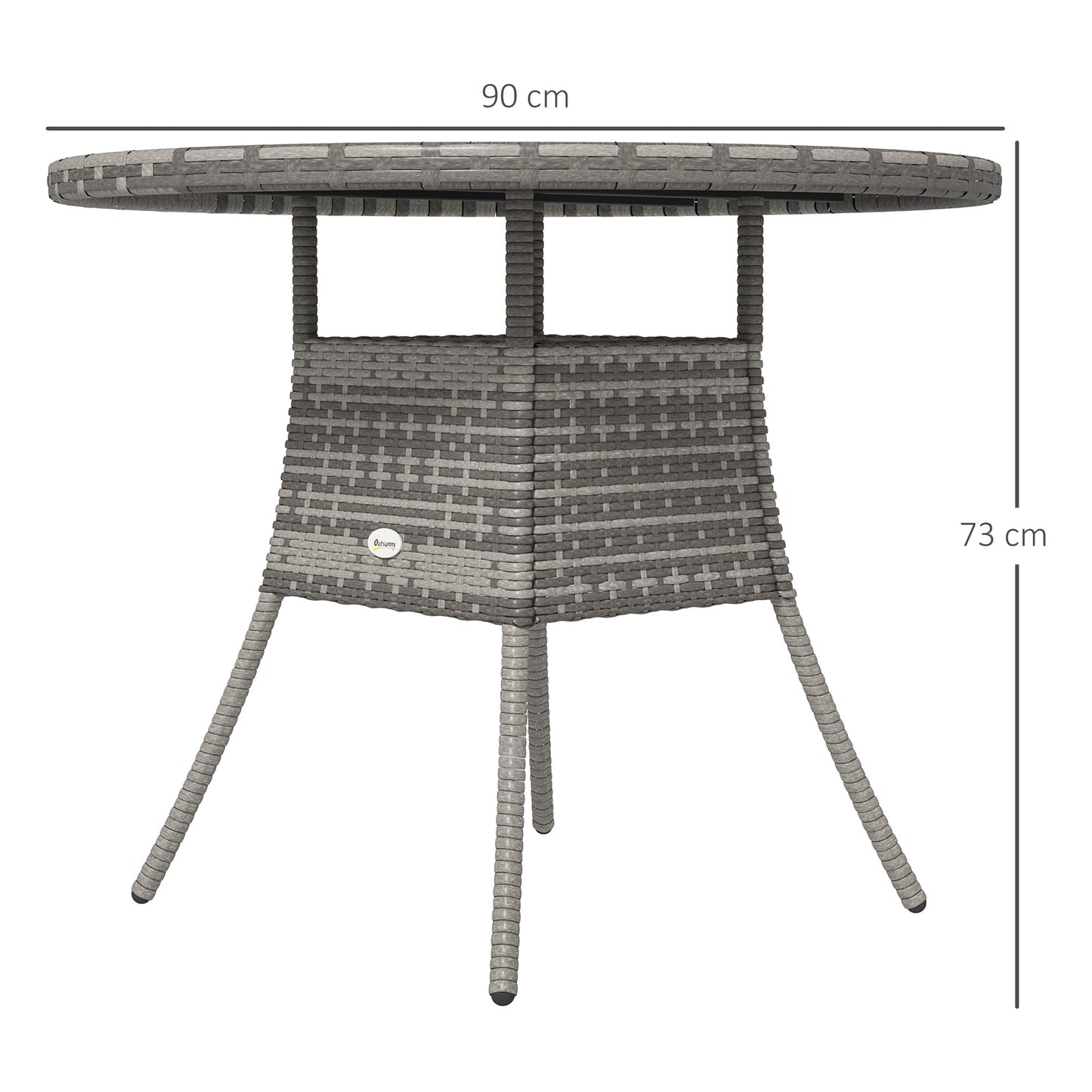 90 cm Wood-Effect Rattan Garden Table - Grey
