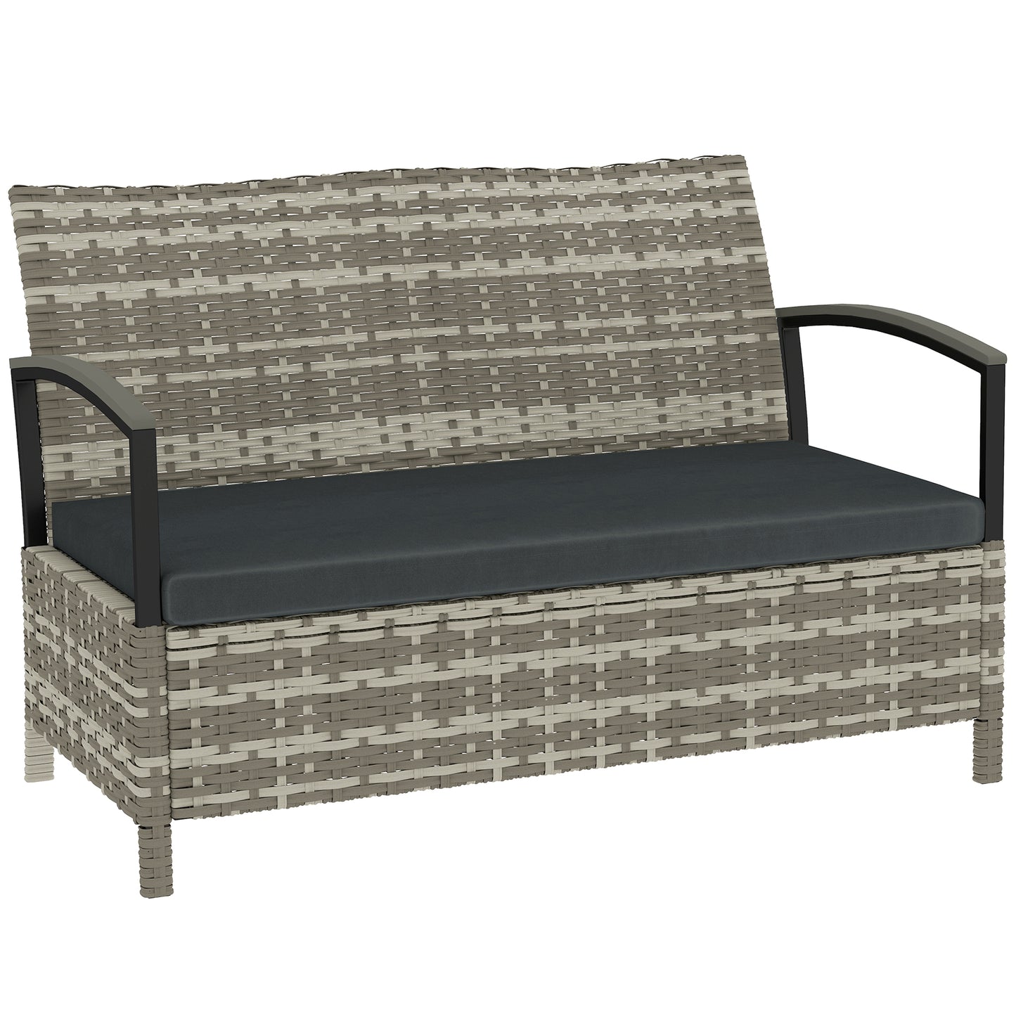 125L Garden Storage Bench, 2 Seater PE Rattan Outdoor Bench Storage Box with Padded Cushion, Dark Grey