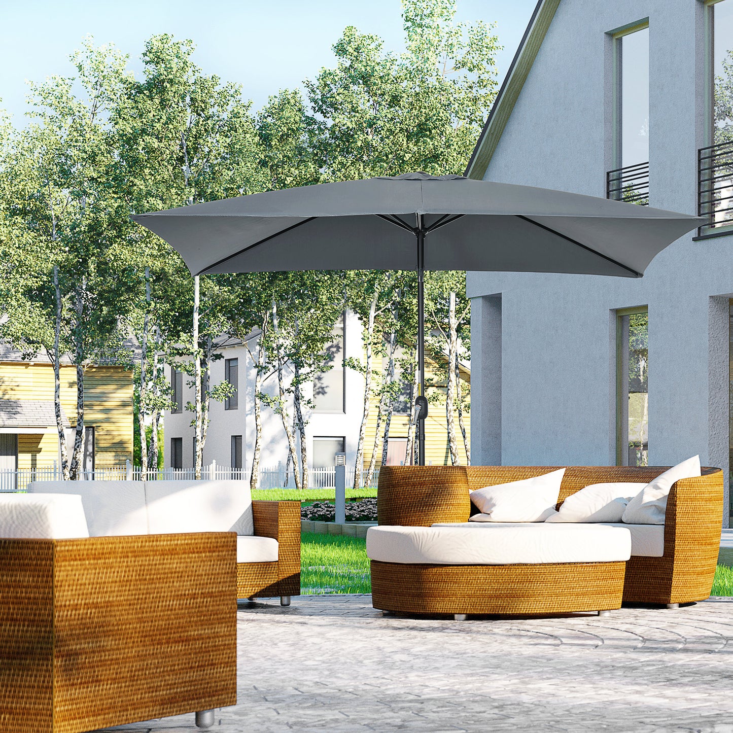 3x2m Garden Parasol Umbrella with Aluminium Pole, Tilt and Crank, Rectangular Outdoor Table Parasol Sun Shade for Patio