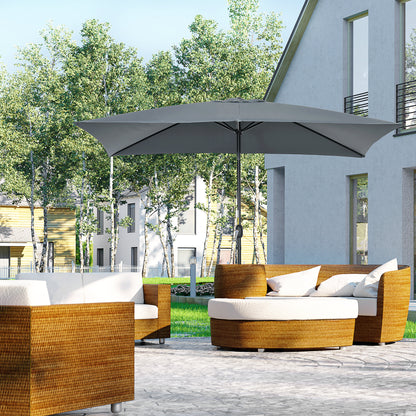 3x2m Garden Parasol Umbrella with Aluminium Pole, Tilt and Crank, Rectangular Outdoor Table Parasol Sun Shade for Patio