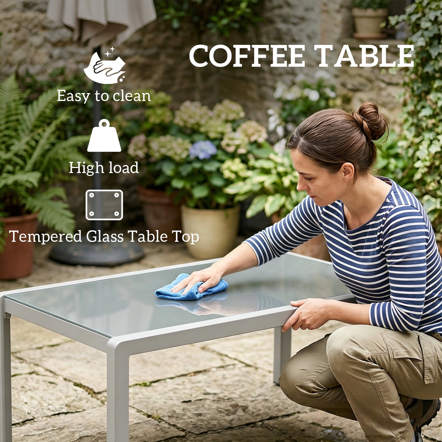 Five-Piece Aluminium Garden Sofa Set, with Glass-Top Table - Grey