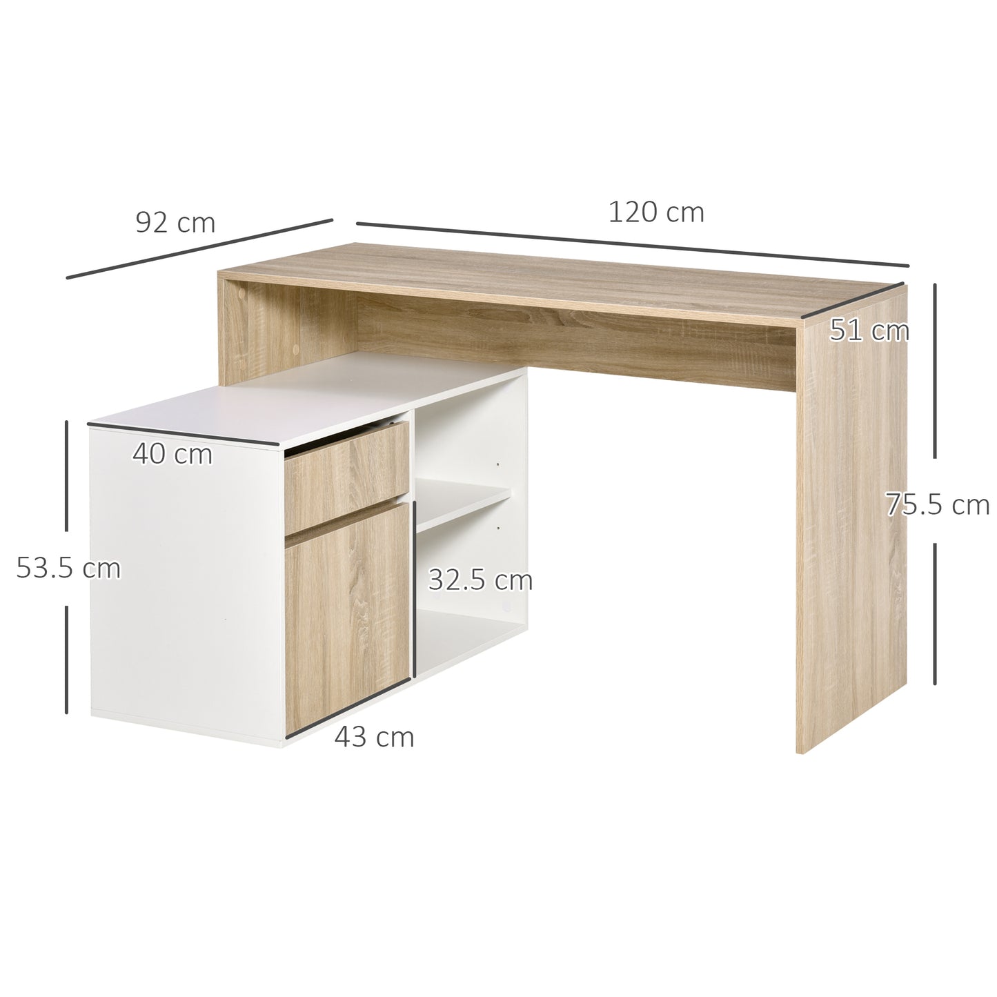 L-Shaped Desk, Corner Computer Desk with Storage Drawer, Adjustable Shelf, Cabinet for Home Office and Study