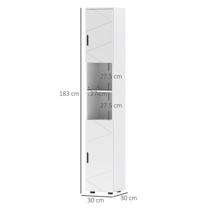 Line Embossed Tall Bathroom Storage Cabinet - White