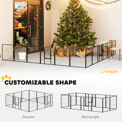 12-Panel Solid Dog Playpen with Doors, for Small Dogs, 60cm High, Black
