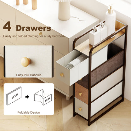 4-Drawer Storage Organiser Unit, Chest of Drawers with Steel Frame for Bedroom, Living Room, Mixed-Brown