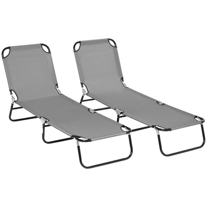 Folding Sun Loungers Set of 2, Outdoor Day Bed with 5-Position Adjustable Backrest, Portable Recliner Garden Chairs